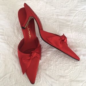Red satin Nina slides/mules